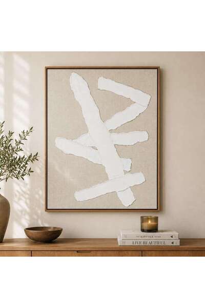 PAN HOME Sanstone Linen Abstract Framed Wall Art 62.5x82.5cm - Beige