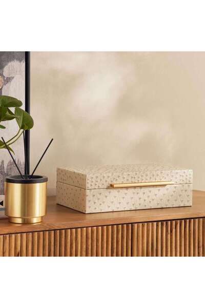 PAN HOME Alyna Embossed Faux Leather Storage Box 32x18x9.5cm -Beige
