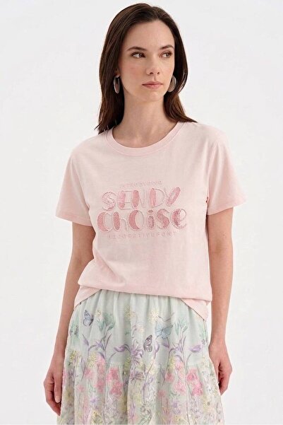 tw3 Women's 100% Cotton T-Shirt with Sequin Embroidery Detail on the Front