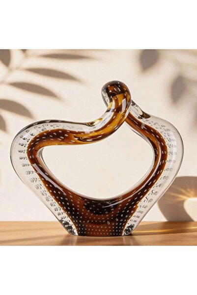 PAN HOME Forge Glass Abstract Curved Decor Sculpture 30x13.5x31cm - Brown