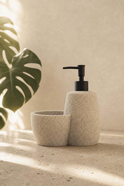 Mapa Home MARA Banyo Aksesuar Seti Taş Efektli Sabunluk ve Bardak