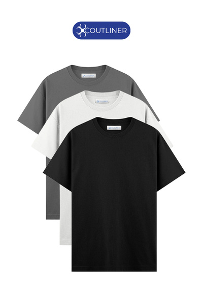 COUTLINER 3-Pack Basic- Regular T-Shirts Black-Anthracite-White