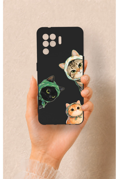 Vip Case Oppo Reno 5 Lite Uyumlu Kedi Ekibi Desenli Silikon Kılıf