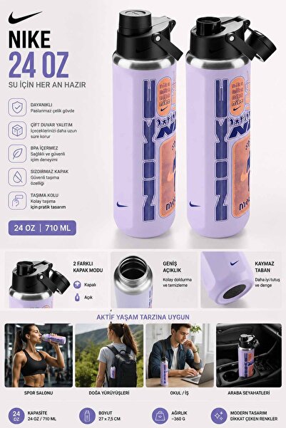 Nike 24 Oz (710 ML) Paslanmaz Çelik Termos Suluk – Çift Duvar Yalıtımlı, Sızd...