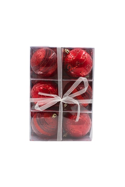 Gift Design Set de 6 globuri de Crăciun, roșii cu sclipici, 8 cm