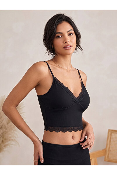 To Bare Kadın Cotton Dantel Detaylı Askılı Pedli Crop Atlet
