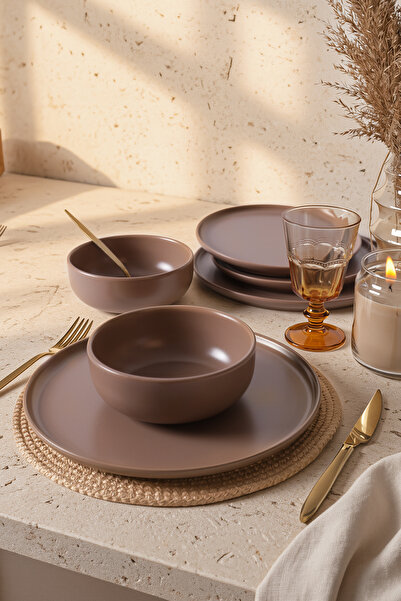 Keramika Mat Toprak Taupe Nordic Yemek Takımı 6 Parça 2 Kişilik 977