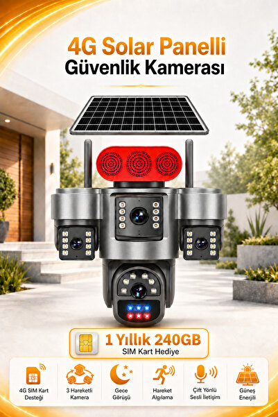 HARVOX 3 Hareketli Kameralı Güneş Enerjili Solar Güvenlik Kamerası 4G Sim Kar...