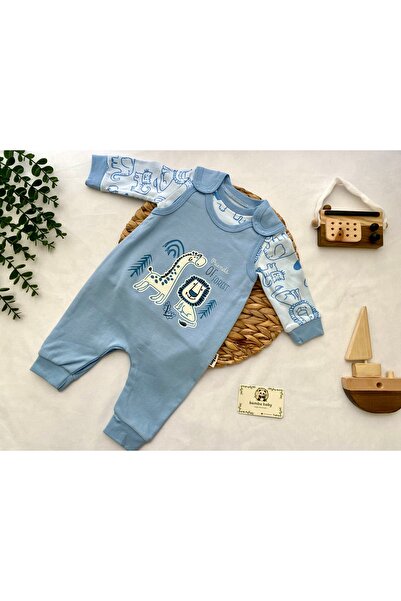 bambubaby ZÜRAFA VE ASLAN DETAYLI ERKEK BEBEK SALOPET 2li TAKIM BAYRAMLIK (MA...