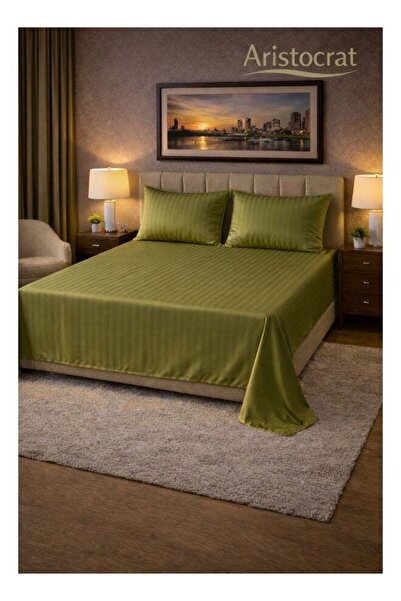 Aristocrat 3‑Piece Striped Microfiber Flat Bed Sheet Set Super King 240x260cm...