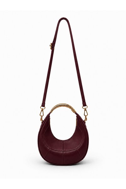 fular & bags Women's Zippered Long Strap Claret Red Handle Detailed Shoulder and Shoulder Bag