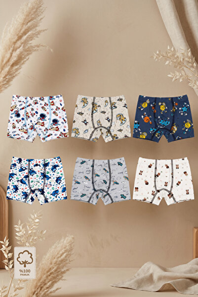 Minory Kids - 6'lı Erkek Çocuk Boxer Külot Seti | %100 Pamuk