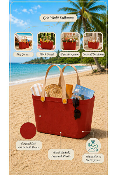 İndecor Houseware Leather-Look Multi-Purpose Plastic Organizer Basket with Ha...