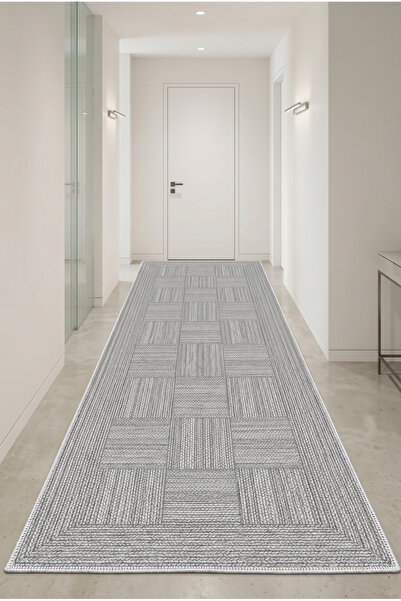 Grey Carpet Runner Machine Washable Anti-Slip Base Carpet