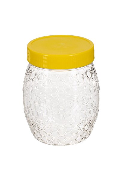 Z Store Borcan de miere din plastic cu capac galben, 0,7L, transparent cu mod...