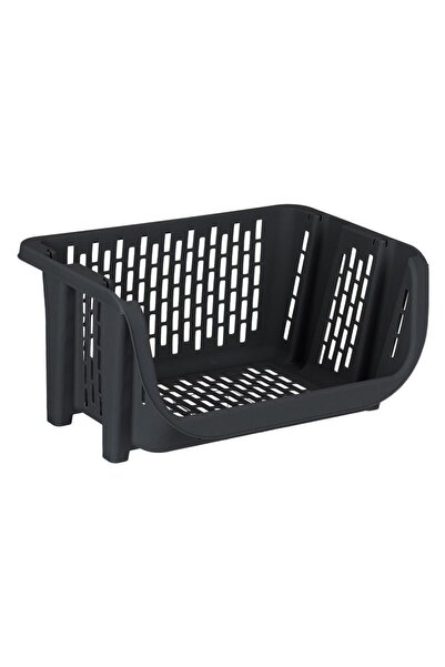 Z Store Coș de depozitare stivuibil din plastic antracit, cu design perforat ...