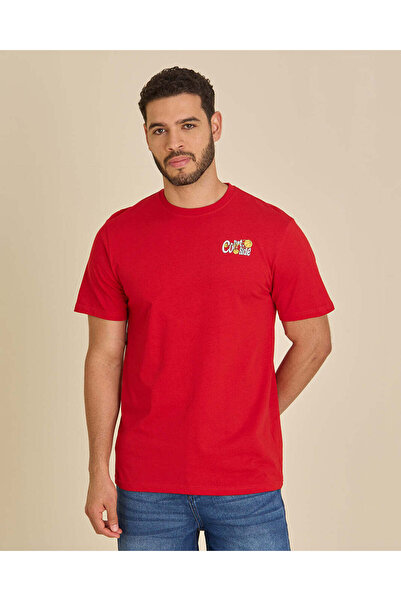 REDTAG Men Red Basic Graphic T-Shirt