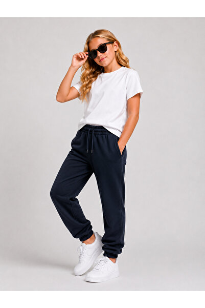 GİYİCEM TEKSTİL Girl's 3-Thread Ribbed Elastic Waist Comfortable Fit Sweatpan...