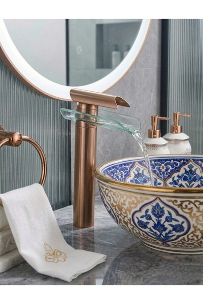 titanium design Cam Şelale Rose Gold Çanak Lavabo Bataryası