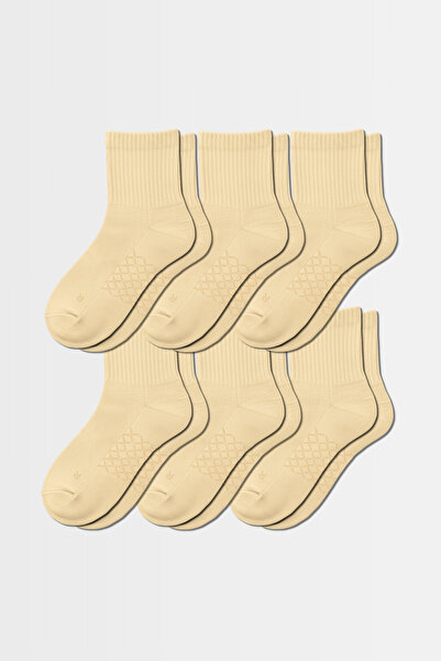 ELEMENTA Elementa Socks 6 Pairs Cream Beige Color - Mid-Length Cotton Socks w...