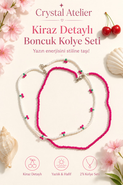 Crystal Atelier 2-Piece Pink and White Beaded Cherry Necklace