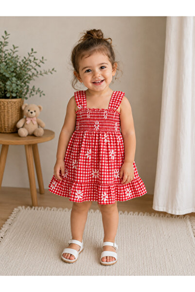 SANTRALBEBE Baby Girl Checkered Floral Dress