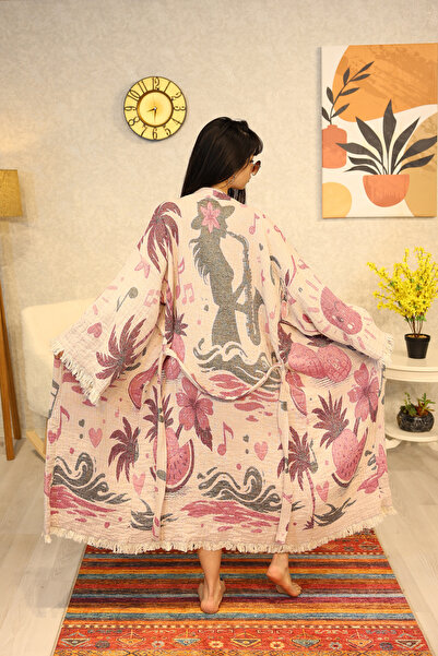 Befera Design Muslin Kimono 100% Cotton Summer Girl Patterned Jacquard Bathro...