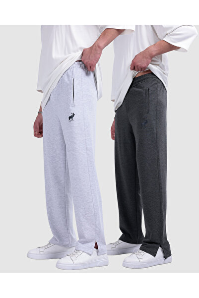 3MODA Men's Deer Print Pocket Zipper Comfortable Fit Sweatpants - Pack of 2
