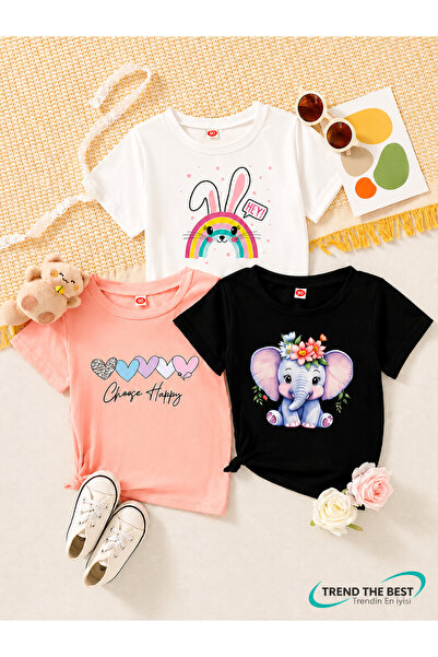 TREND THE BEST Trendin En İyisi Set de tricouri din 3 piese pentru fete, cu i...