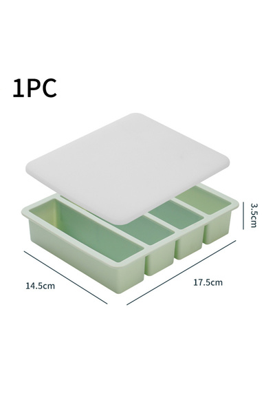 choice2 Green (with cover) 4-grid Large Strip Silicone Ice Tray Mold With Cov...