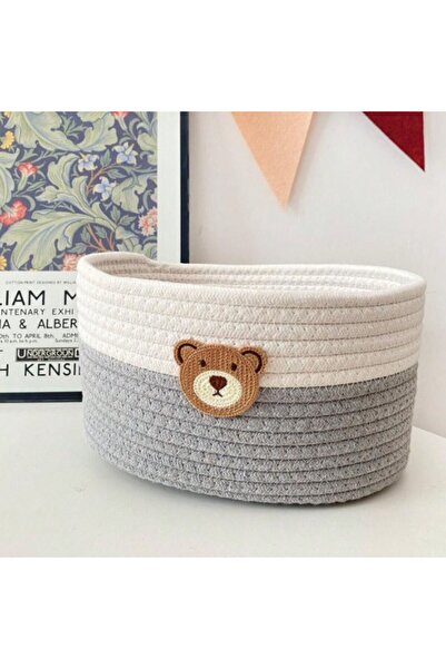 Choice3 Light Grey Cute Bear Fabric Storage Basket Woven Organizer Bin for To...