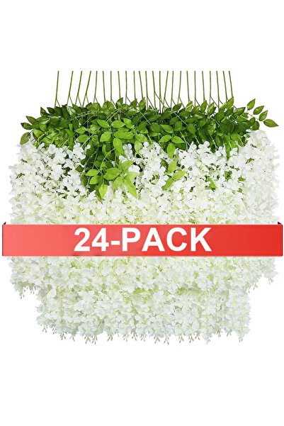 Choice1 White 24PCS Artificial Wisteria Flowers Hanging Garland Fake Ivy Vine...