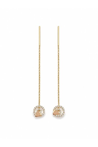 Aur 585 Cercei damă din aur galben 14k, model inimă în cerc cu cubic zirconia...