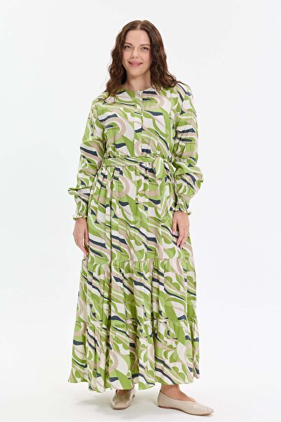 KADO OUTLET Patterned Belt Detailed Comfortable Fit Women's Dress