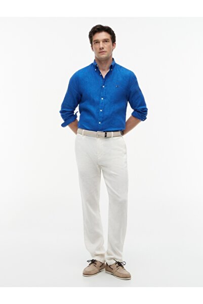 Tommy Hilfiger PIGMENT DYED LI SOLID RF SHIRT Erkek Mavi Gömlek - MW0MW41530