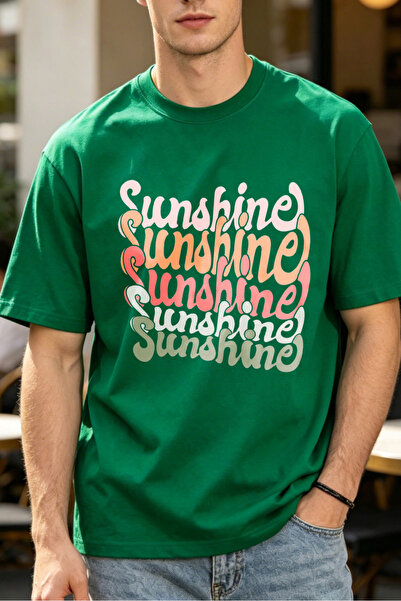 Fleck تي شيرتات بتصميم ريترو للرجال بتصميم نصي مطبوع عليها Sunshine Text Desi...