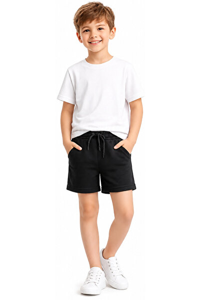 İrem Çocuk Giyim Boys/Girls Elastic Waist Drawstring Pocketed Solid Color Bla...