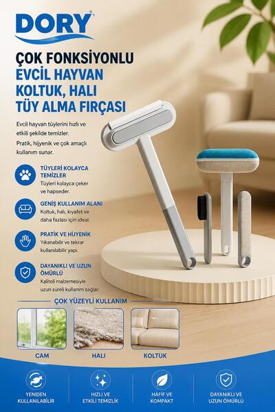 Dory Çok Fonksiyonlu Evcil Hayvan Koltuk Halı Tüy Alma Fırçası 4 Parça
