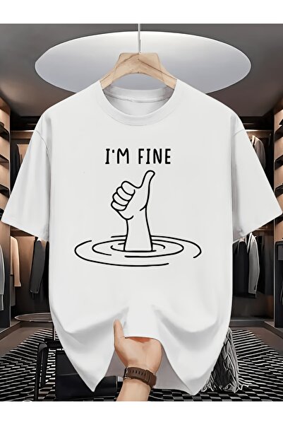 NOURAM تي شيرت بطبعة "I'M FINE" مريح وعصري وبسيط ومتعدد الاستخدامات، مثالي لل...