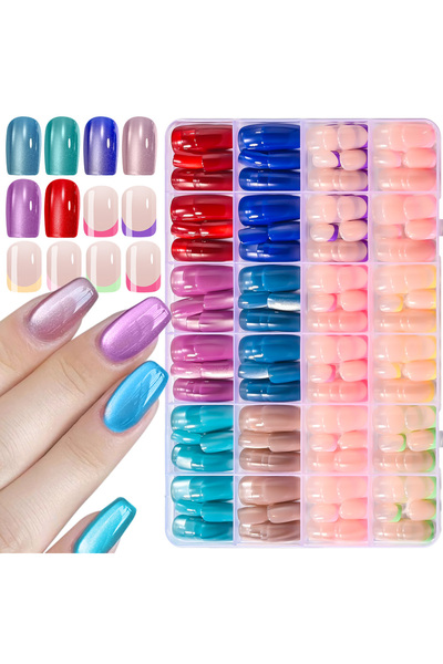 Choice 1 288Pcs Colorful Cat's Eye&French Tips Fake Nails Mixed 12Colors Shor...