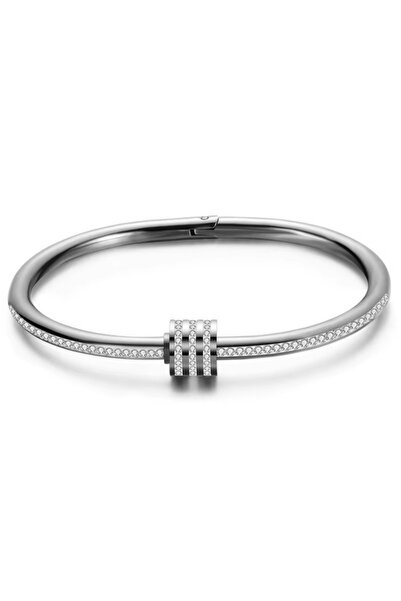 Choice B50-Silver 1Pc Rotatable Lucky Cuff Bangle, Full Rhinestone Open Brace...