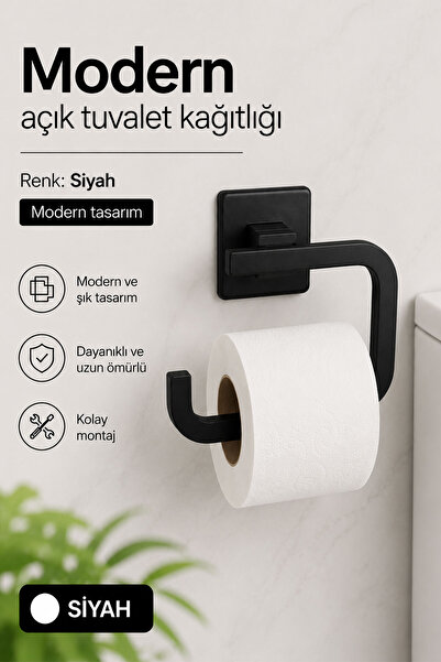 Badem10 Modern Siyah WC Kağıtlık Banyo Tuvalet Kağıdı Askısı Duvara Monte Şık...