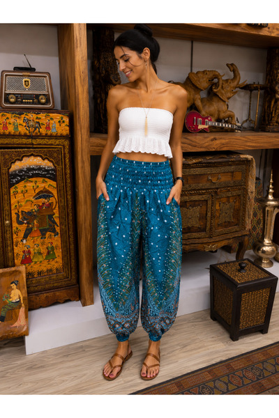 KESKİN AKSESUAR ETNİK DESENLİ ŞALVAR %100 RAYON KUMAŞ CEPLİ STANDART BEDEN (X...