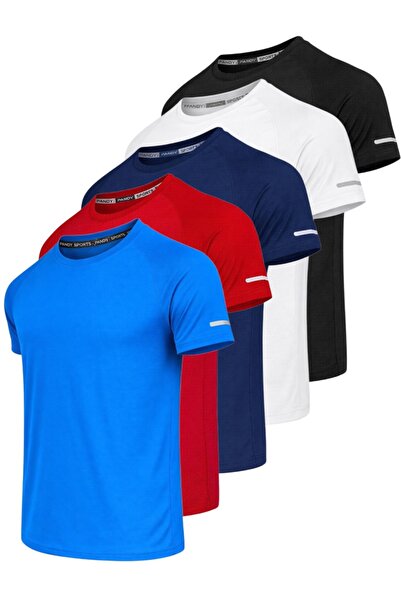 pandy Pack of 5 Unisex Athletic Technical Sports T-Shirts with Quick Drying F...