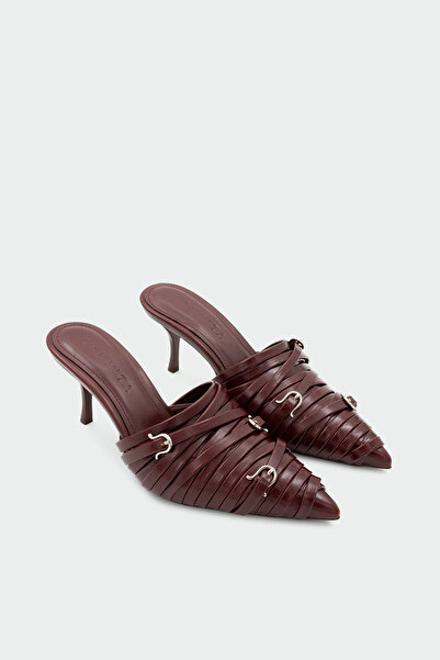 LAMİNTA Rella Special Design Buckle Detailed Burgundy Heeled Slippers