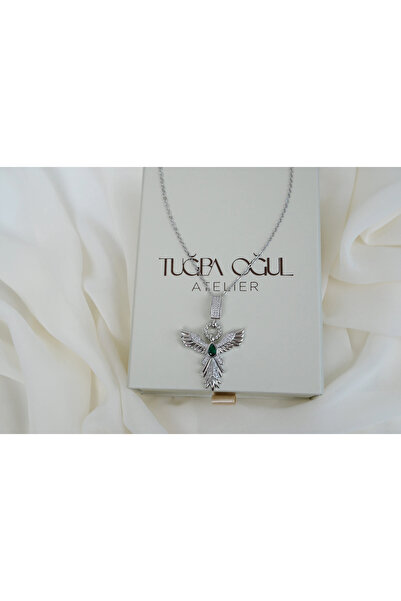 ATELİER TUĞBA Kol506 Emerald Green Zircon Stone Phoenix Model Silver Steel Ne...