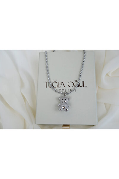ATELİER TUĞBA Kol507 Full Zircon Stone Beaded Chain Necklace with Bear Figure