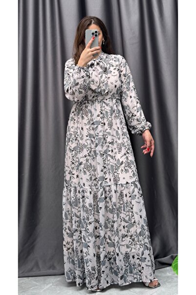NİSUM MODA Chiffon Collar Tie Dress