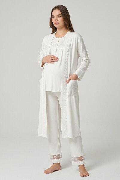 İmaj 13105 Ecru Color 3-Piece Maternity Pajama Set