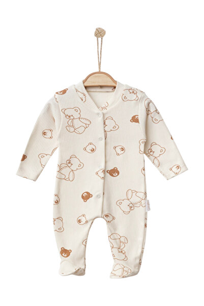 Mou&Kou Teddy Bear Patterned Baby Rompers with Bootiescotton Newborn Rompers ...